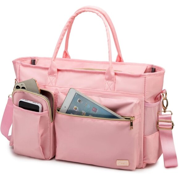 Pink Middle Size Computer Messenger Laptop Tote with 15.6'' Padded Laptop Sleeve - Picture 2 of 5